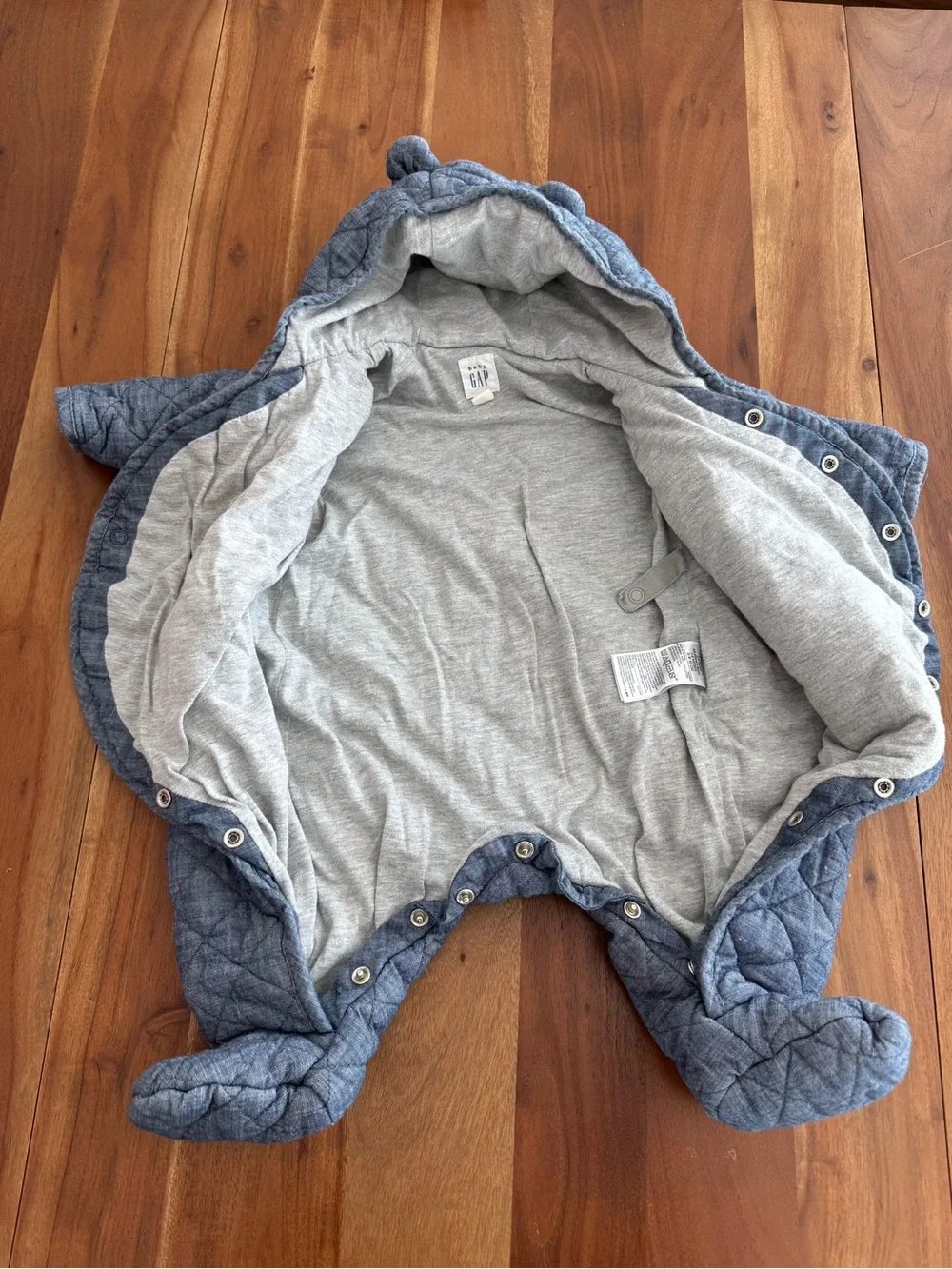 GAP Baby Quilted Bunting Hooded Baby One-Piece in Denimo Blue
